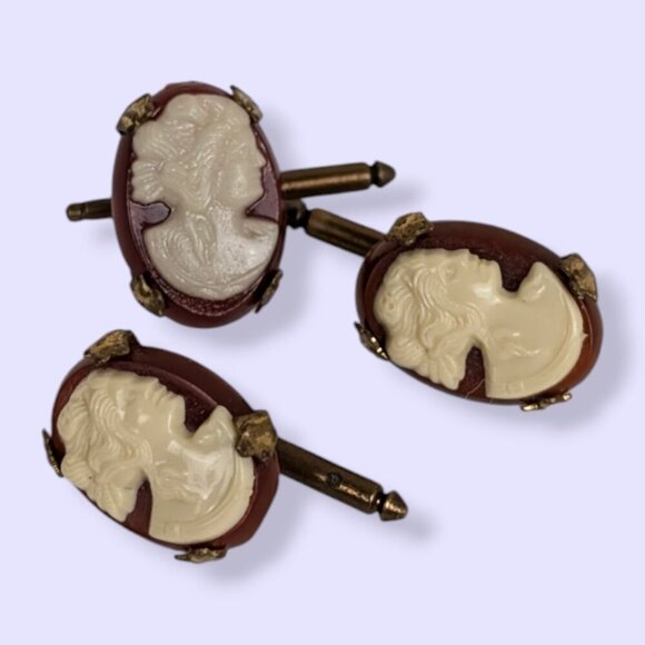 Vintage Celluloid Cameo Cufflink Set - Picture 1 of 5
